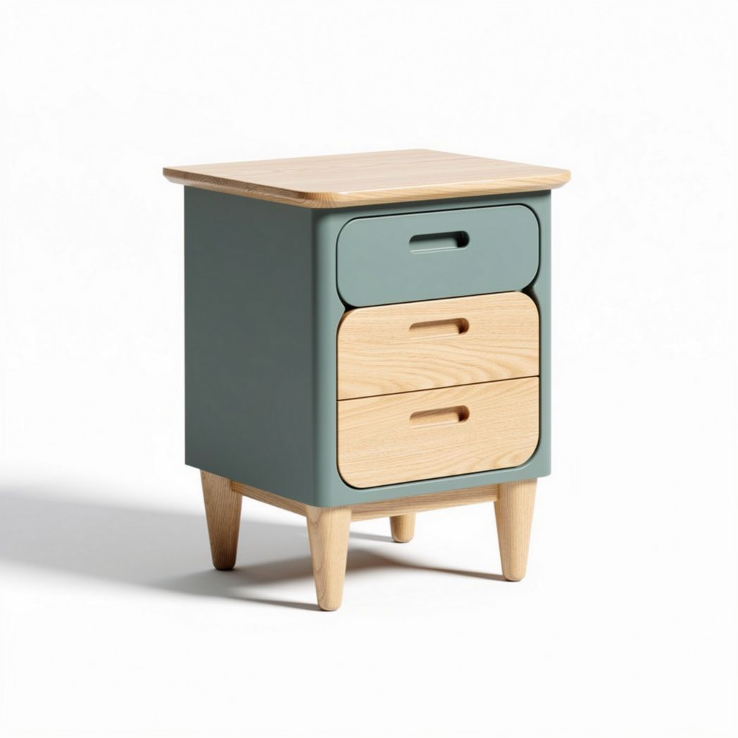 Wooden nightstand with three drawers and green finish 40 x 40 x 50cm