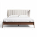 Upholstered king size bed with wooden frame and wingback design 210 x 180 x 100cm