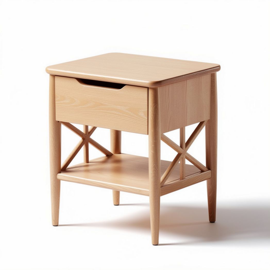 Wooden nightstand with one drawer and open shelf 40 x 35 x 50cm natural finish