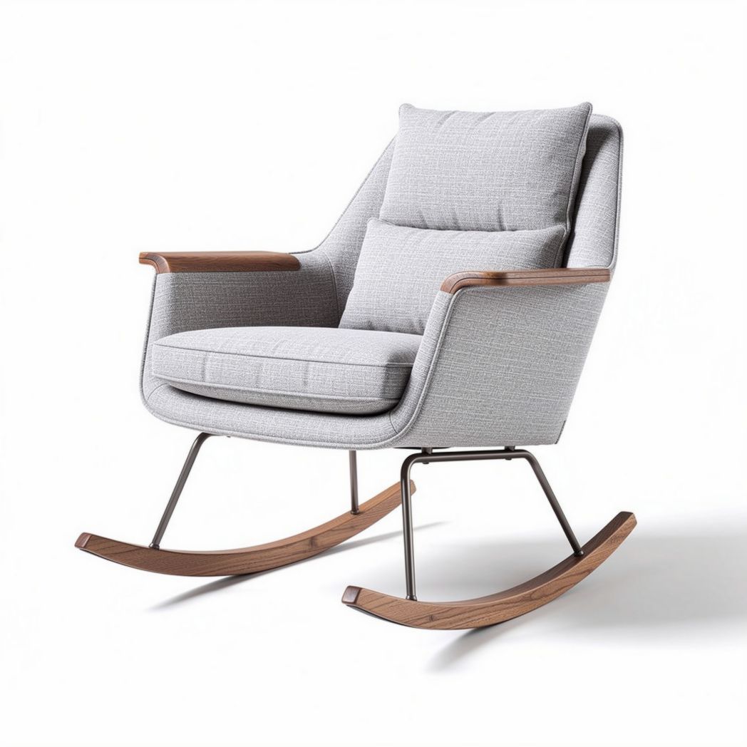 Rocking chair with wooden armrests and fabric upholstery gray 85 x 75 x 100cm