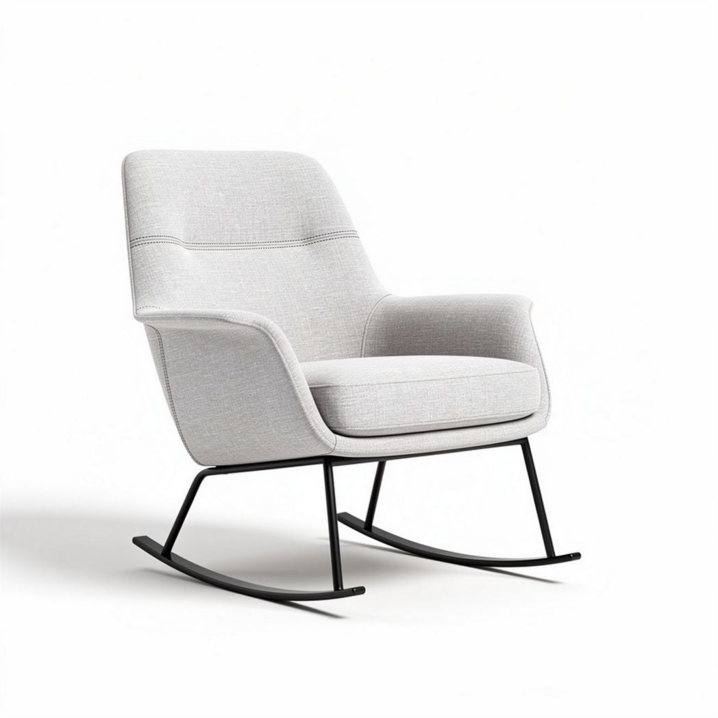 Rocking chair in light gray fabric with steel legs 75 x 70 x 85cm