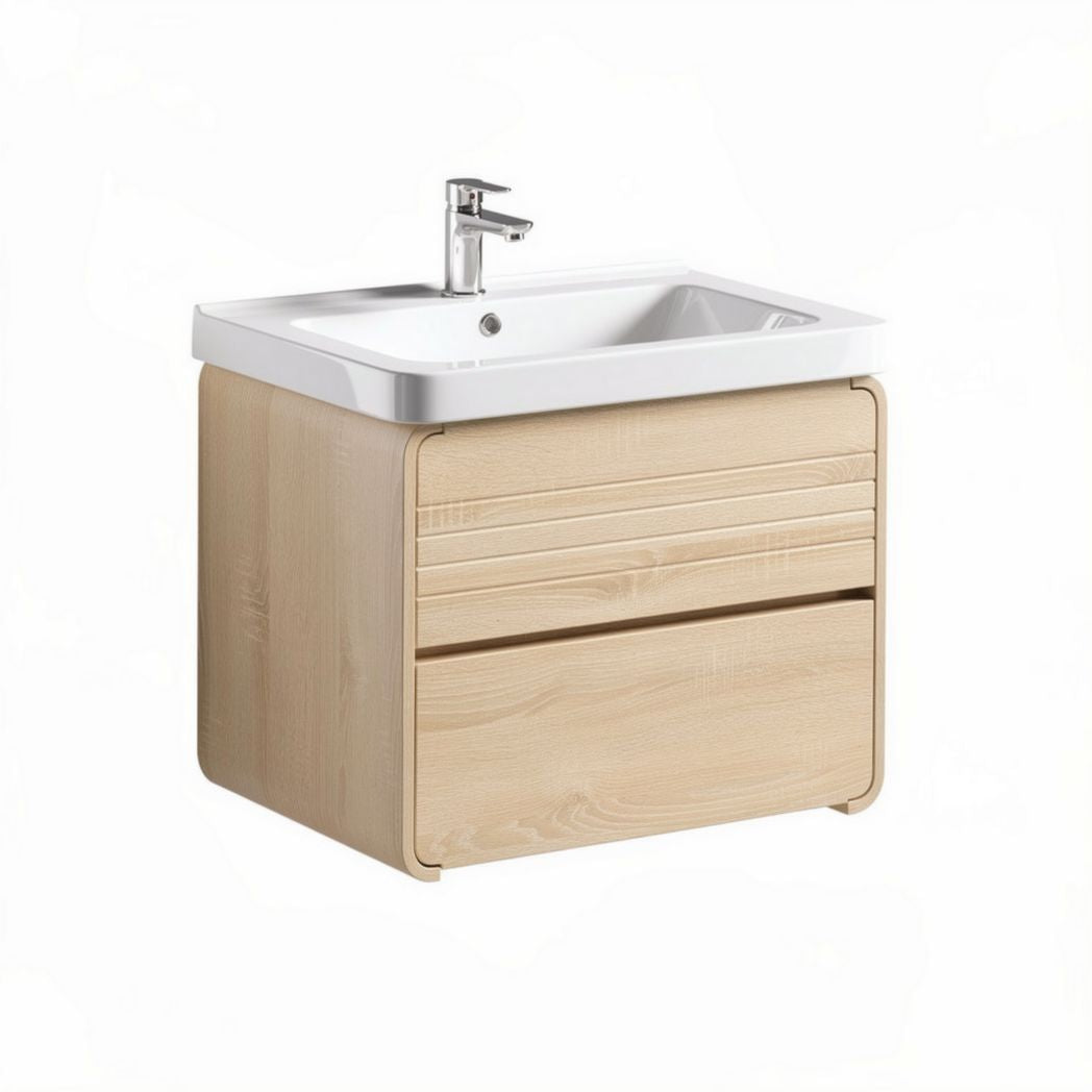 Bathroom vanity cabinet with ceramic sink in natural wood finish 80 x 50 x 40cm