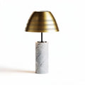 Marble base table lamp with gold metal shade and geometric design 25 x 25 x 50cm