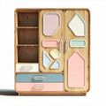 Wooden toy storage cabinet with colorful geometric shapes and multi-functional compartments 80 x 40 x 120cm