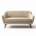 Two-seater upholstered sofa in beige fabric with wooden legs 180 x 80 x 75cm