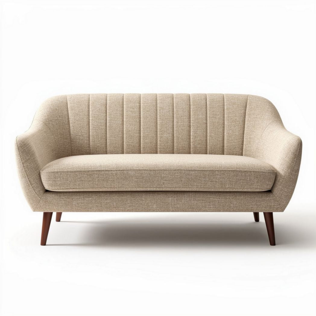 Two-seater upholstered sofa in beige fabric with wooden legs 180 x 80 x 75cm