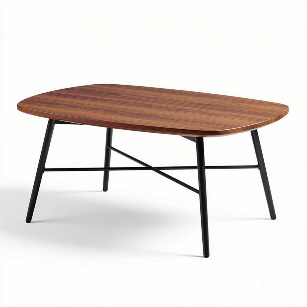 Wooden coffee table with rounded edges and black metal legs 120 x 60 x 45cm