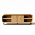 Bamboo media console with open shelves and cabinet storage 150 x 40 x 60cm